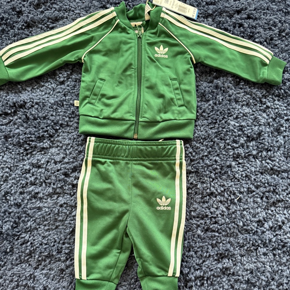 NWT Baby Adidas Green Tracksuit Set 3-6 months
